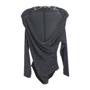 Maje Womens Body Suit Top Long Sleeve Cowl Neck Black Sparkle Stretch Pullover L
